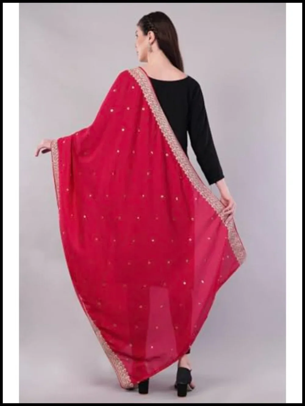 Vegan Silk Embroidered Dupatta Shawl Wrap Scarf